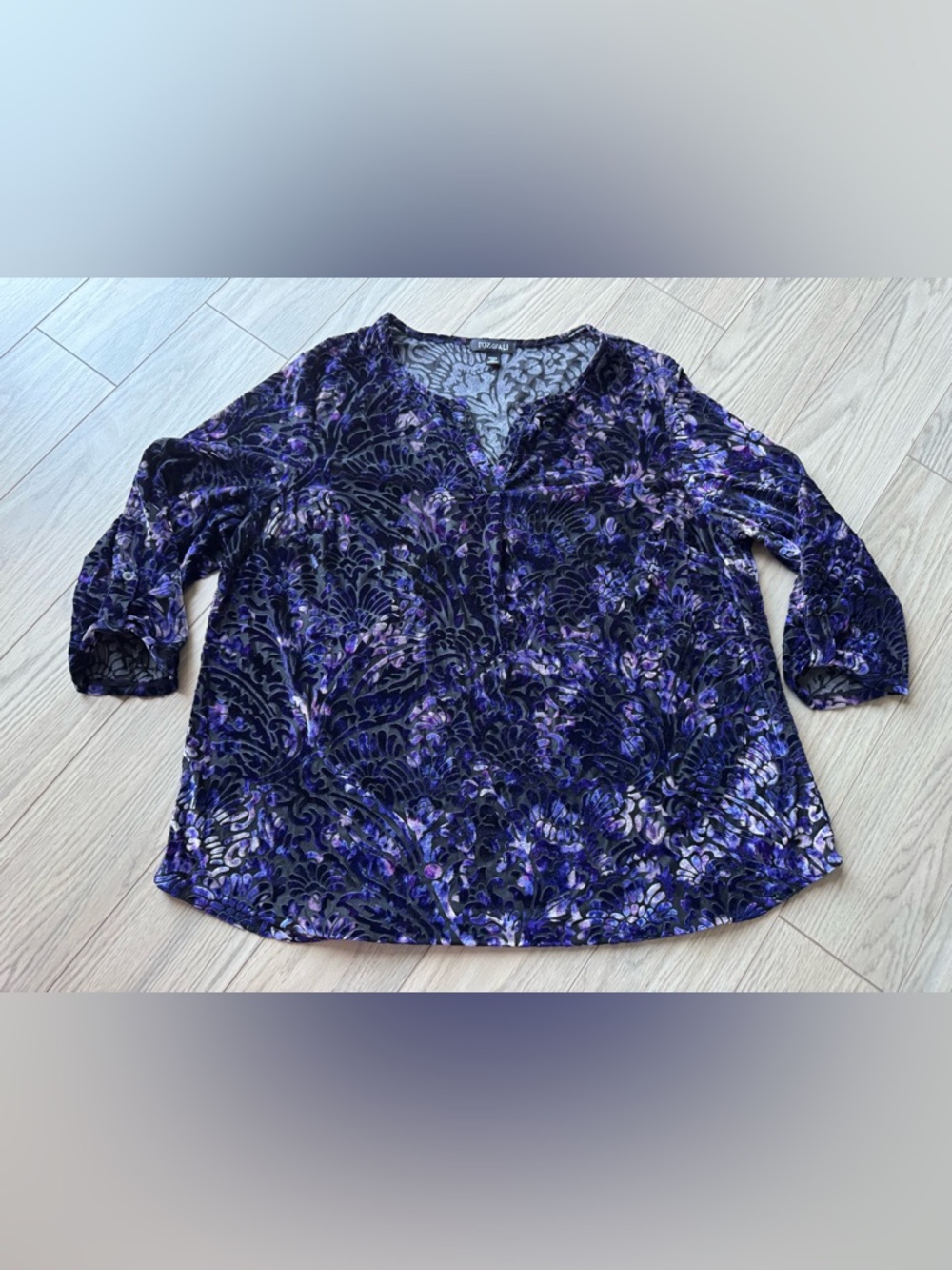 Roz & Ali Purple Floral Velvet Burnout Top